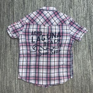 Aeropostale Men’s Large Pink White “Laguna Beach Surf Shop” Pearl‎ Snap Patch